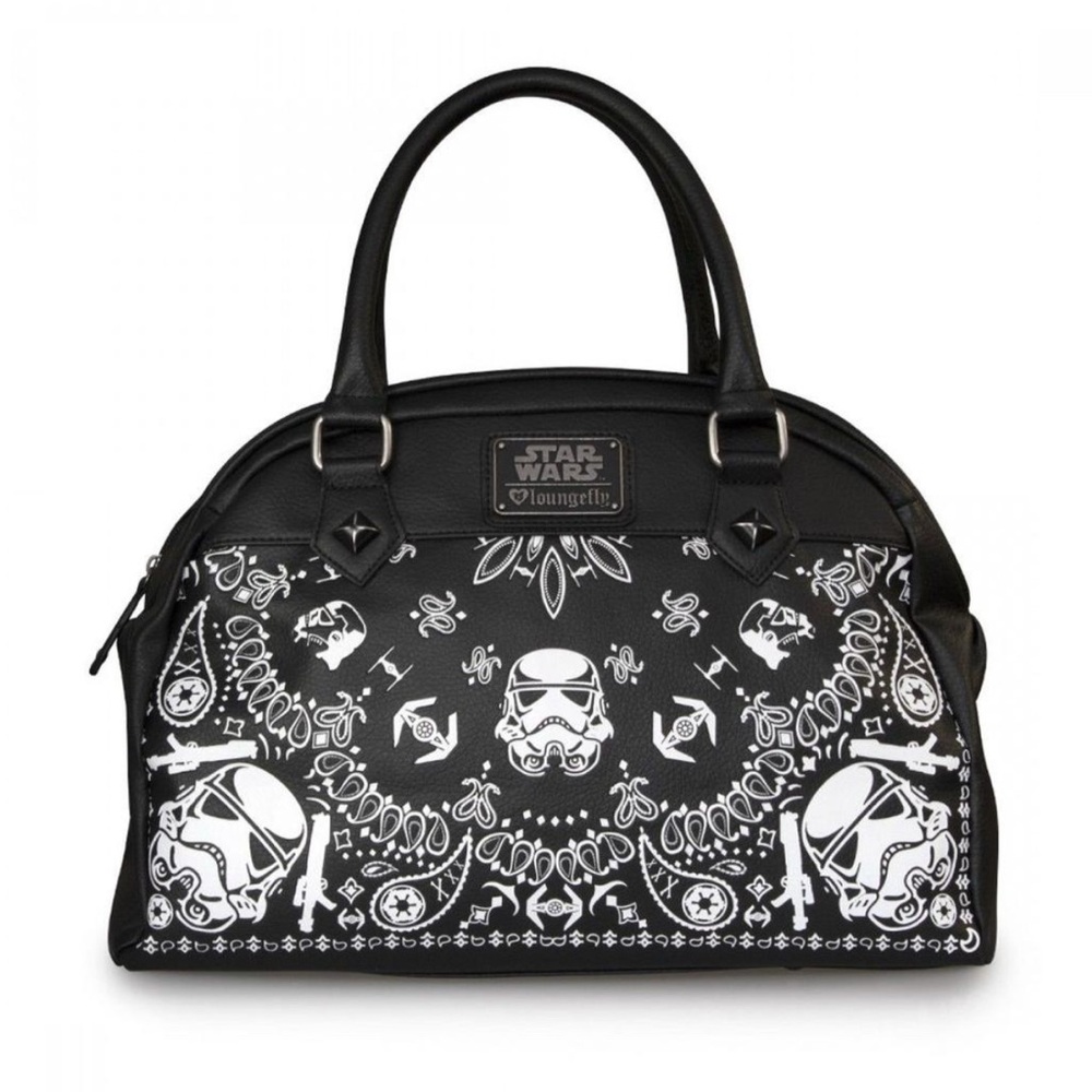 LOUNGEFLY STAR WARS STORMTROOPER Black White Floral Bandana Duffle Bag